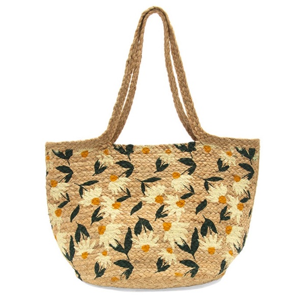 Joy Susan Handbags - JOY SUSAN Multi Daisy Hand Crafted & Painted Jute Braided Oversize Tote …